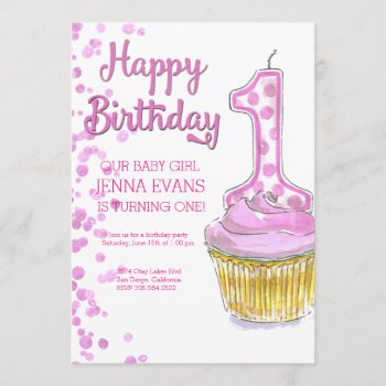 Our Baby Girl Is Turning One Invitation by GreenLeafDesigns at Zazzle