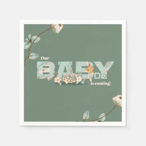 Our Baby is Coming Green Baby Shower Napkins 