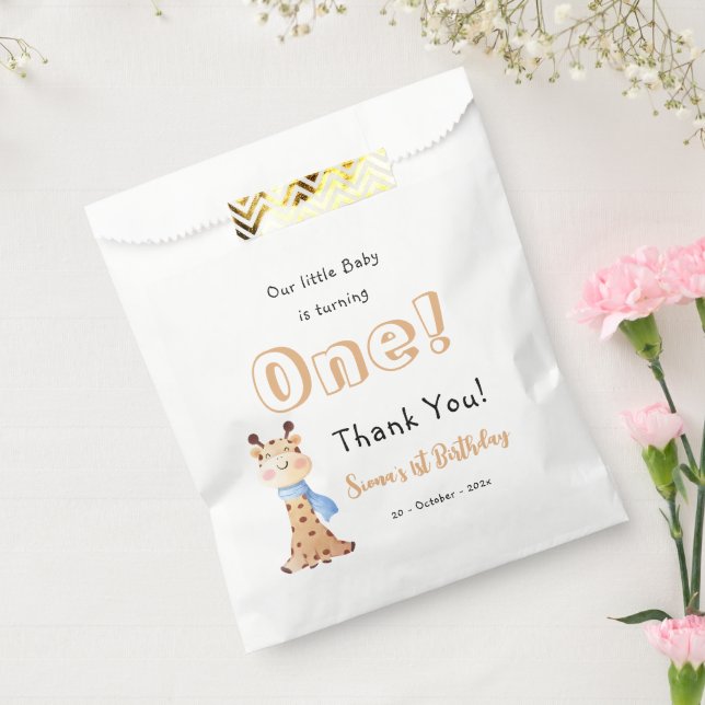 Our Baby Is Turning One Cute Giraffe 1st Birthday Favor Bag (Sealed)