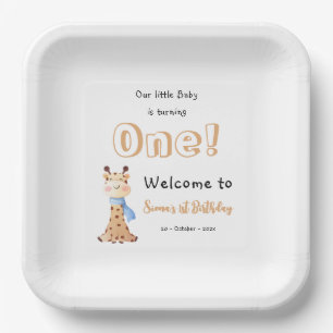Our Baby Is Turning One Cute Giraffe 1st Birthday Paper Plates