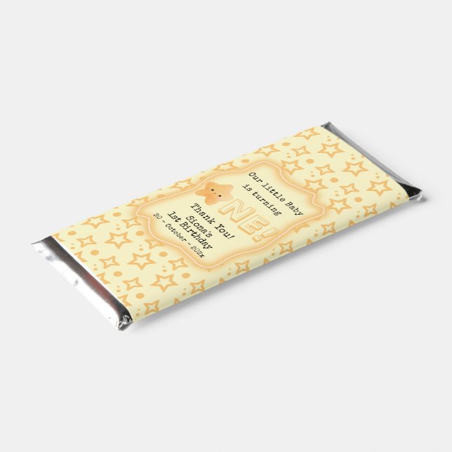 Our Baby Is Turning One Cute Star 1st Birthday Hershey Bar Favors (Angled)