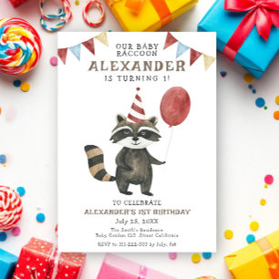 Our Baby Raccoon 1st Birthday Invitation