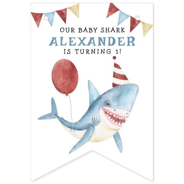 Our Baby Shark 1st Birthday Under The Sea Bunting Flags (First Flag)