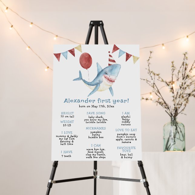 Our Baby Shark First Birthday Milestone Birthday Foam Board (In Situ (Stand))