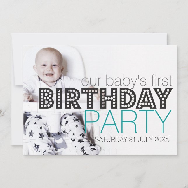 Our Baby Stylish Teal Birthday Party Invitation (Front)