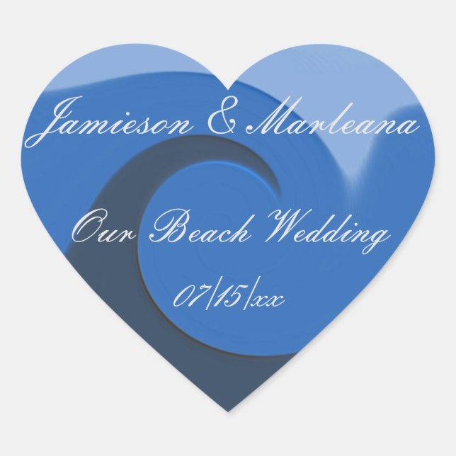 "Our Beach Wedding" - 'Blue Tide' Heart Sticker (Front)