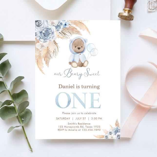 Our Beary Sweet Pampass First 1st Birthday  Invitation (Creator Uploaded)