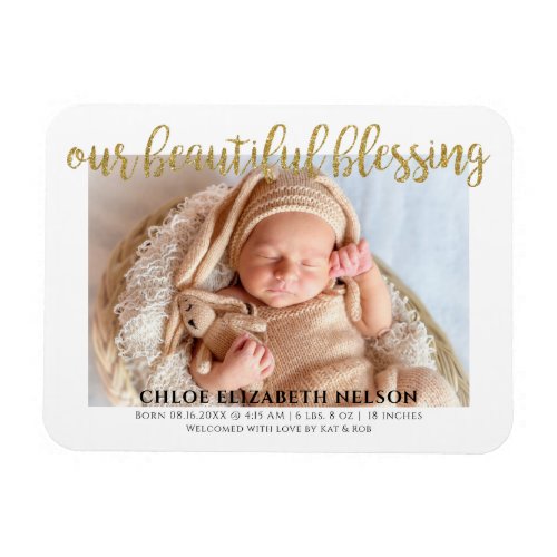 Our Beautiful Blessing Elegant Gold Glitter Baby Magnet