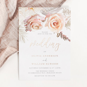 Our Beautiful Wedding: Blush Floral & Rose Gold Foil Invitation by Nicheandnest at Zazzle