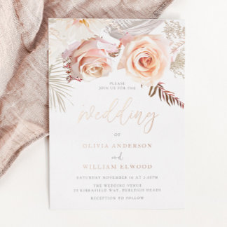 Our Beautiful Wedding: Blush Floral & Rose Gold Foil Invitation