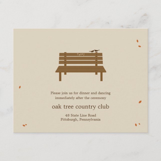 Our Bench Wedding Reception Card (Front)