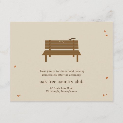 Our Bench Wedding Reception Card