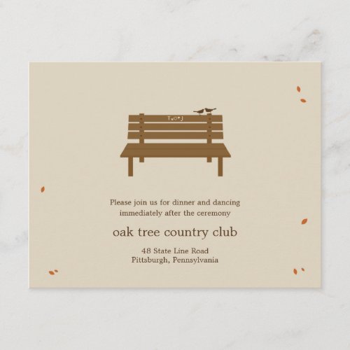 Our Bench Wedding Reception Card Personalized Invite