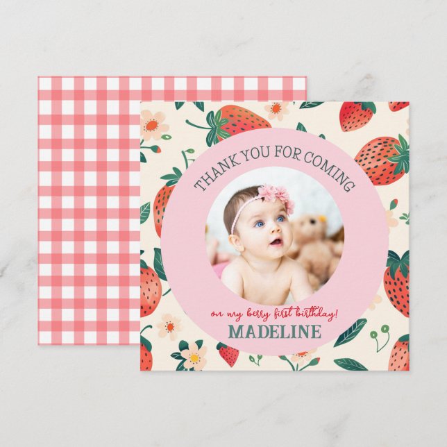 Our Berry Sweet Birthday Flat Thank You Card (Front/Back)