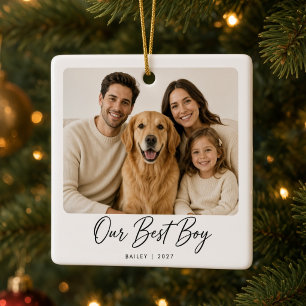 Our Best Boy Personalized Family Dog Photo Ceramic Ornament