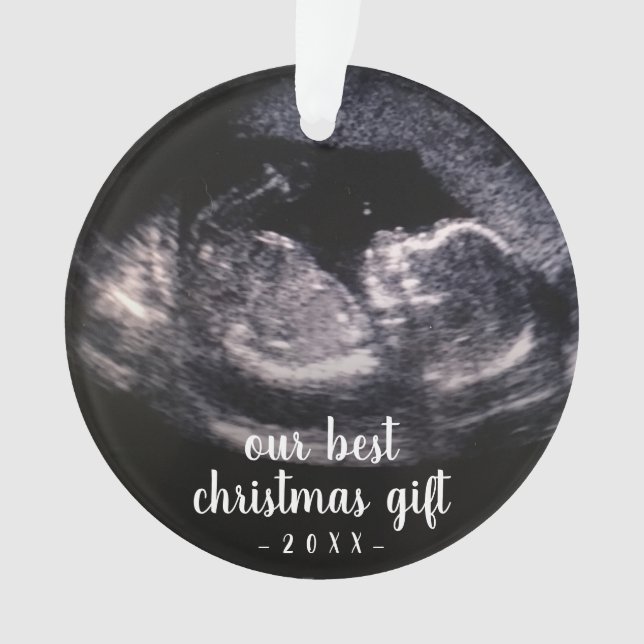 Our Best Christmas Gift Ultrasound Photo Green Ornament (Front)