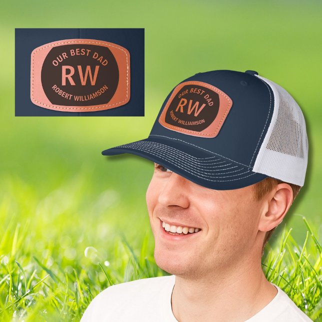 Our Best Dad Personalized Monogram Name Leather Patch Hat (Creator Uploaded)