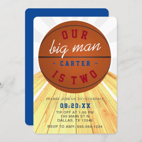 Our Big Man is Two Basketball Theme 2nd Birthday Invitation