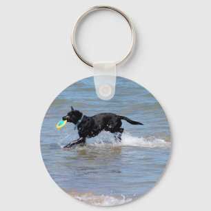 Our Black Labrador Retrieving Frisbee from Lake Keychain