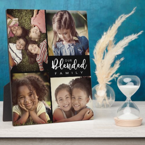 Our Blended Family Four Photo Collage Black Plaque