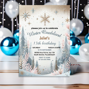 our blue girl snow Winter Onederland 13th birthday Invitation