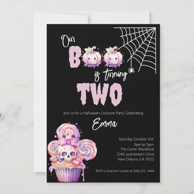 Our Boo is Turning Two Halloween 2nd Birthday Invitation (Front)
