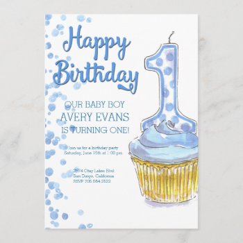 Our Boy Is Turning One Blue Birthday Invitation by GreenLeafDesigns at Zazzle