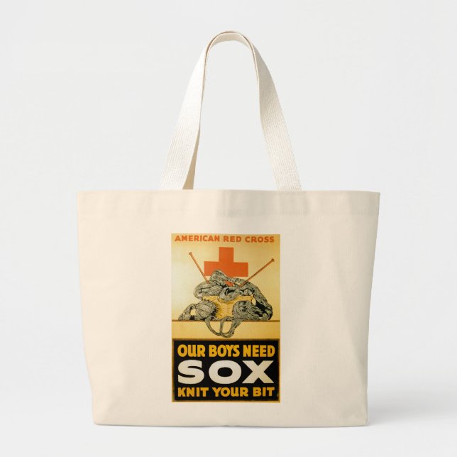 Our Boys Need Sox ~ Knit Your Bit Large Tote Bag (Front)
