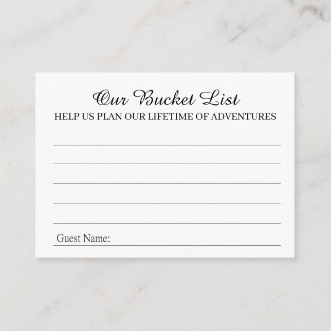 Our Bucket List Advice Card (Front)