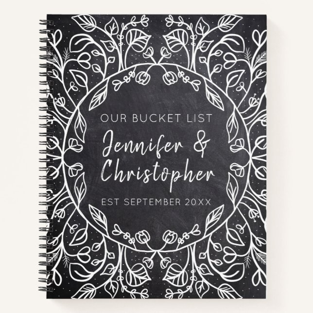 Our Bucket List Couple's Chalkboard Floral Notebook (Front)