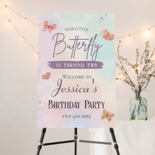 Our butterfly is turning two: birthday welcome  foam board