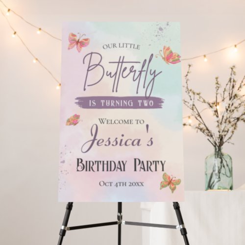 Our butterfly is turning two birthday welcome  foam board