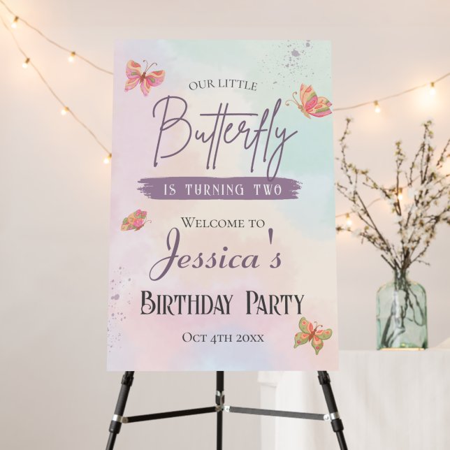 Our butterfly is turning two: birthday welcome  foam board (In Situ (Stand))