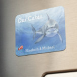 Our Cabin Stateroom Cruse Door marker Shark Magnet<br><div class="desc">This design may be personalized in the area provided by changing the photo and/or text. Or it can be customized by clicking Personalize this Template and then choosing the click to customize further option and delete or change the color of the background, add text, change the text color or style,...</div>