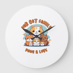 "Our Cat Family Paws & Love Wall Clock" Large Clock