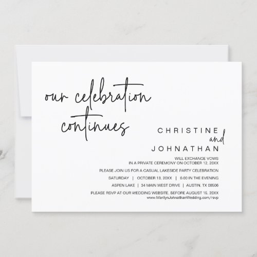 Our Celebration Continues Wedding Elopement Party Invitation