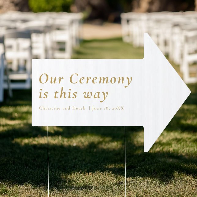 Our Ceremony This Way Sign (Our Ceremony This Way Sign
"Our Ceremony This Way" Sign, white + beige+gold. Minimal, simple, with y)
