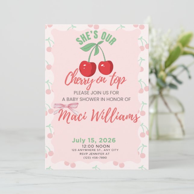 Our Cherry on Top Baby Shower Invitation (Standing Front)