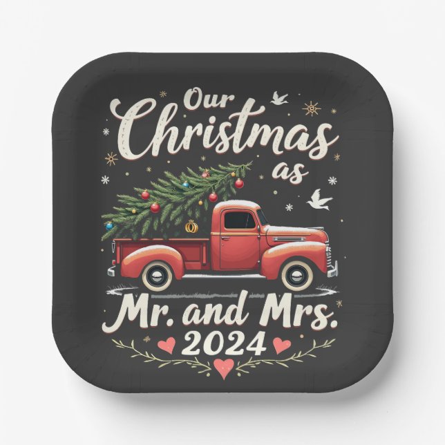 Our Christmas as Mr and Mrs 2024 Matching Couples Paper Plates (Front)