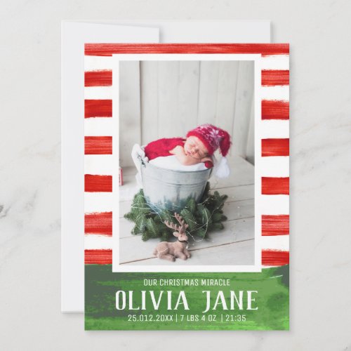 Our Christmas Miracle Newborn Photo Red Stripe Announcement