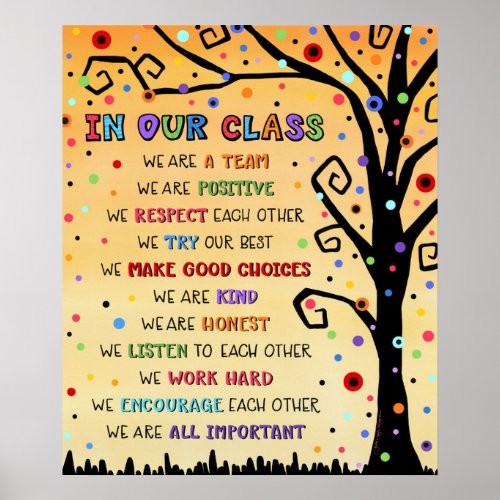 Our Class Rules Teacher Inspiring Colorful Tree  Poster