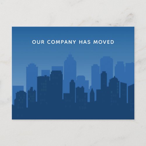 Our Company Has Moved Blue Business Skyline Moving Postcard