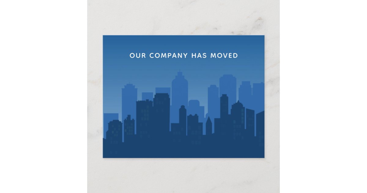 Our Company Has Moved Blue Business Skyline Moving Postcard Zazzle