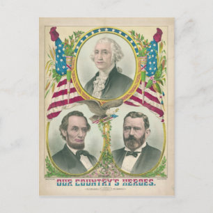 Our Country's Heroes Washington Lincoln Grant Postcard