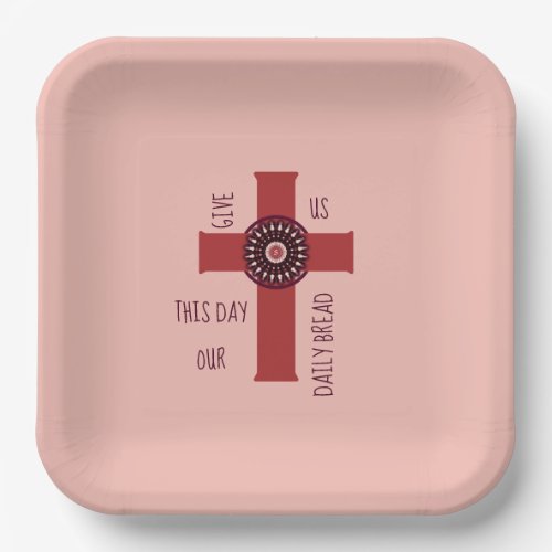 Our Daily Bread Bible Verse Coral Pink Paper Plates