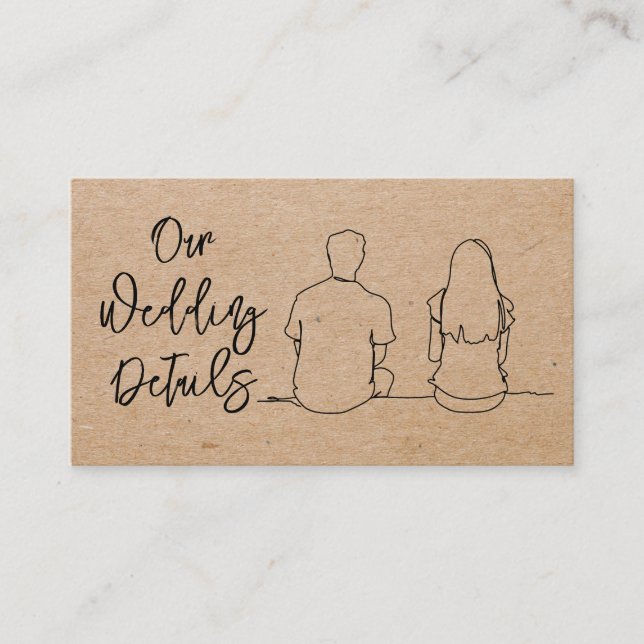 Our Details Wedding Website | Kraft Line Drawing  Enclosure Card (Front)