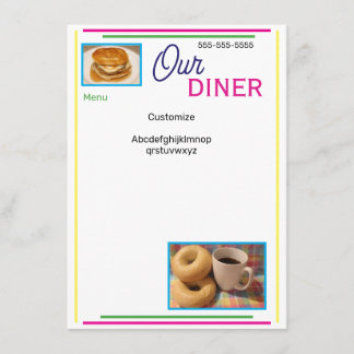 Our Diner Customized Menu