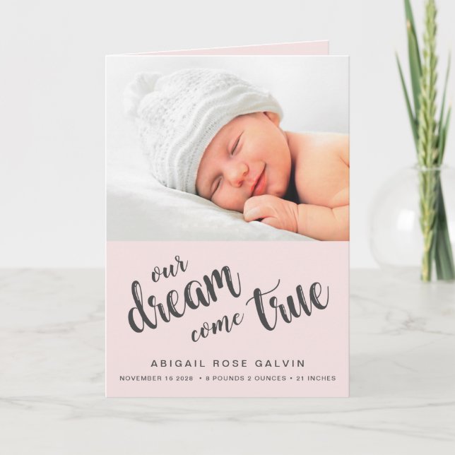 Our Dream Come True Four Photos Pink Girl Birth Announcement (Front)