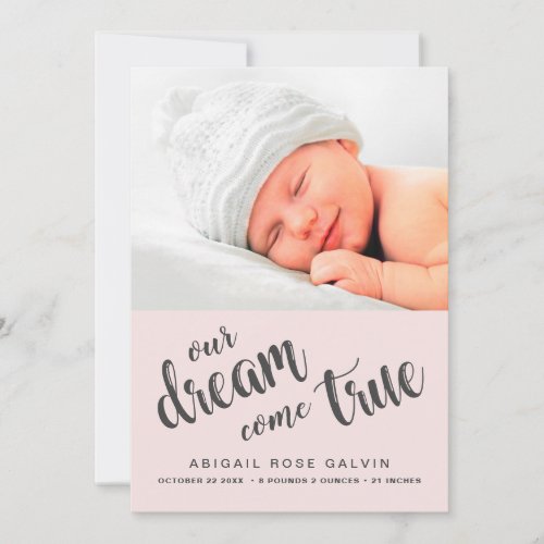 Our Dream Come True Photo Collage Pink Girl Birth Announcement