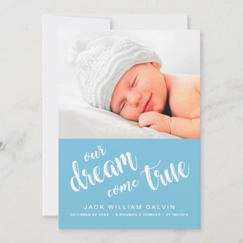 Our Dream Come True Photo Sweet Blue Boy Birth Announcement